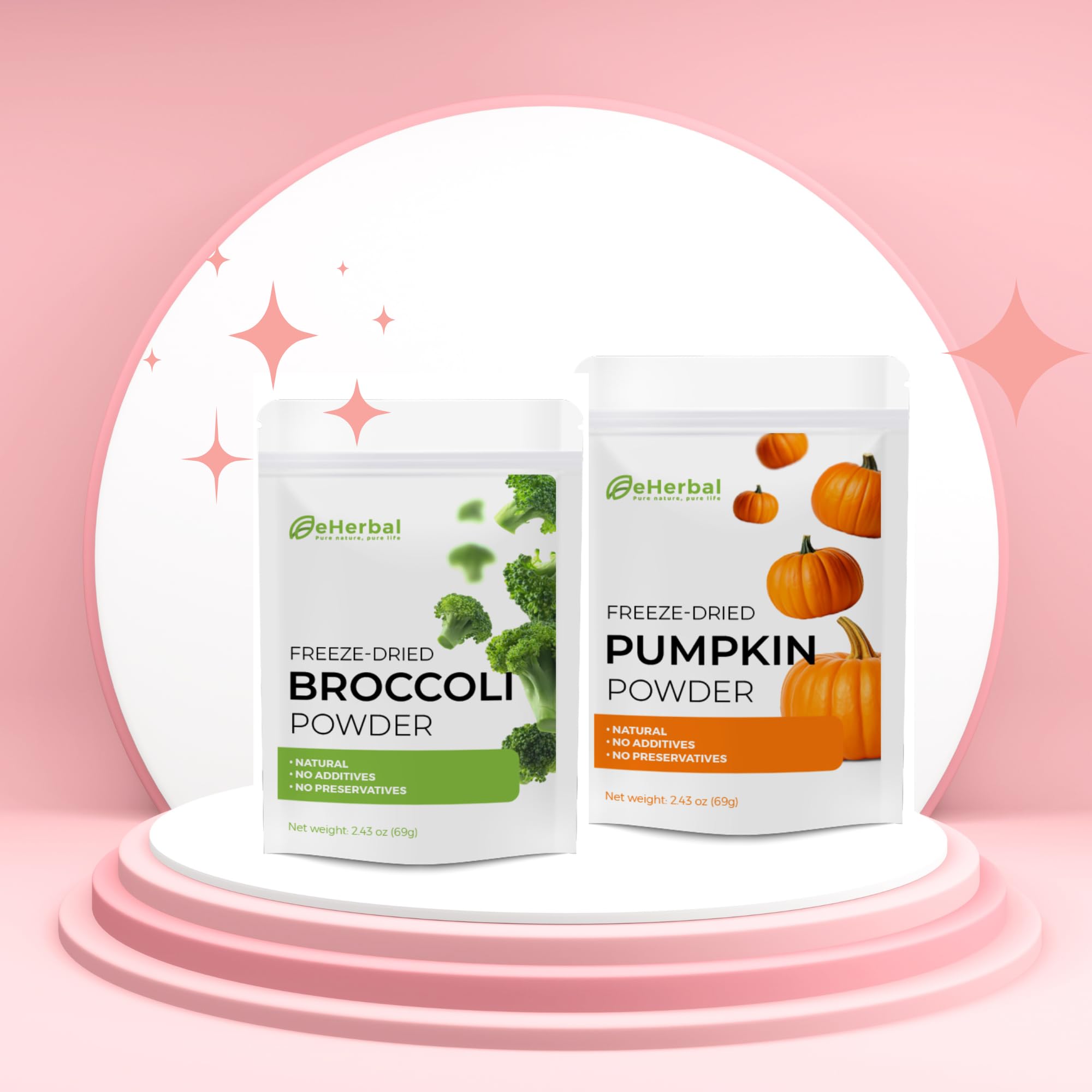 eHerbal Super Veggie Powder Set| Freeze-Dried Pumpkin Powder & Broccoli Powder (2 × 2.43 oz)