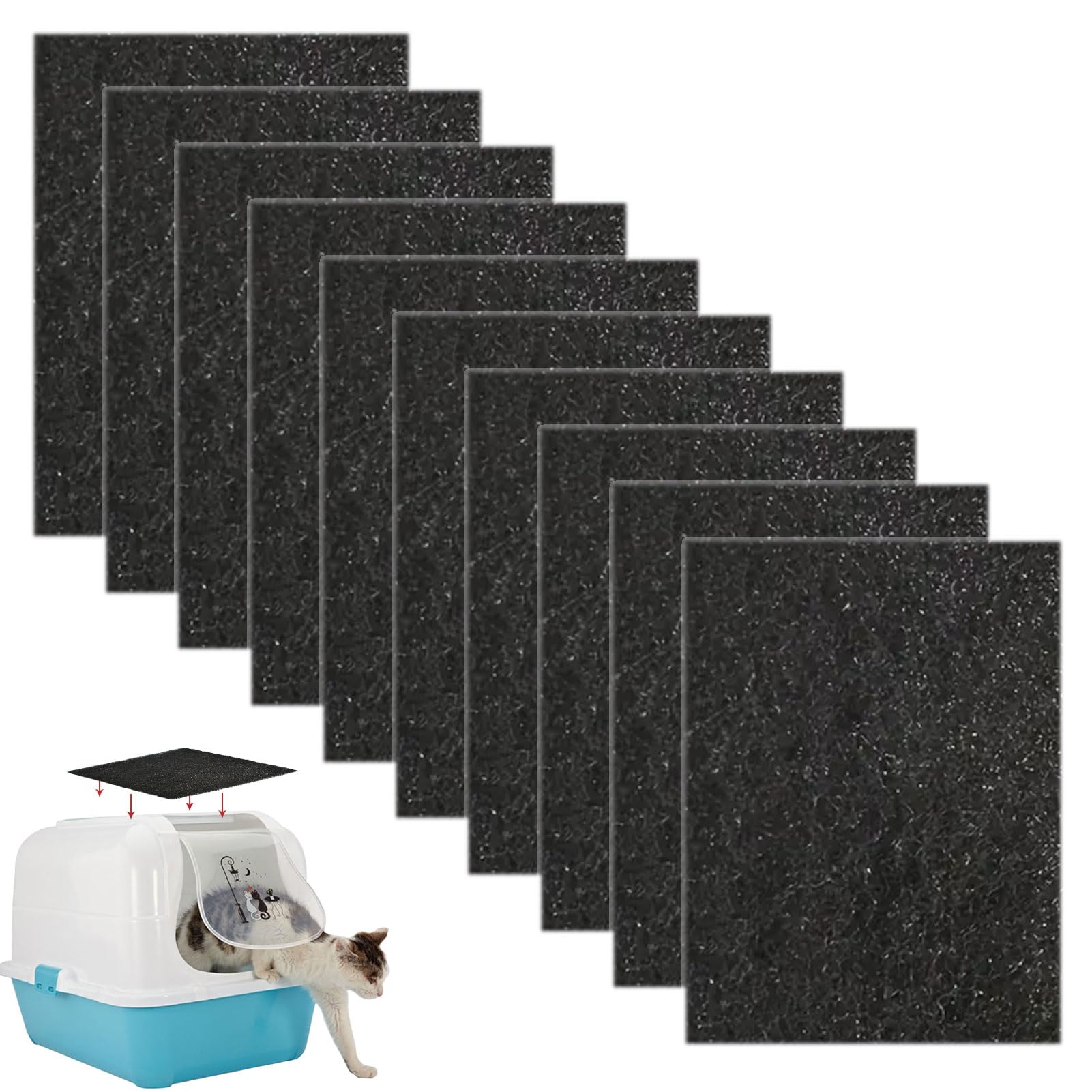 Carbon Filter For Cat Litter Tray, 10Pcs Cat Litter Filter, Carbon Filter, Charcoal Filter, Odor Control & Air Purification - 9.5x7cm