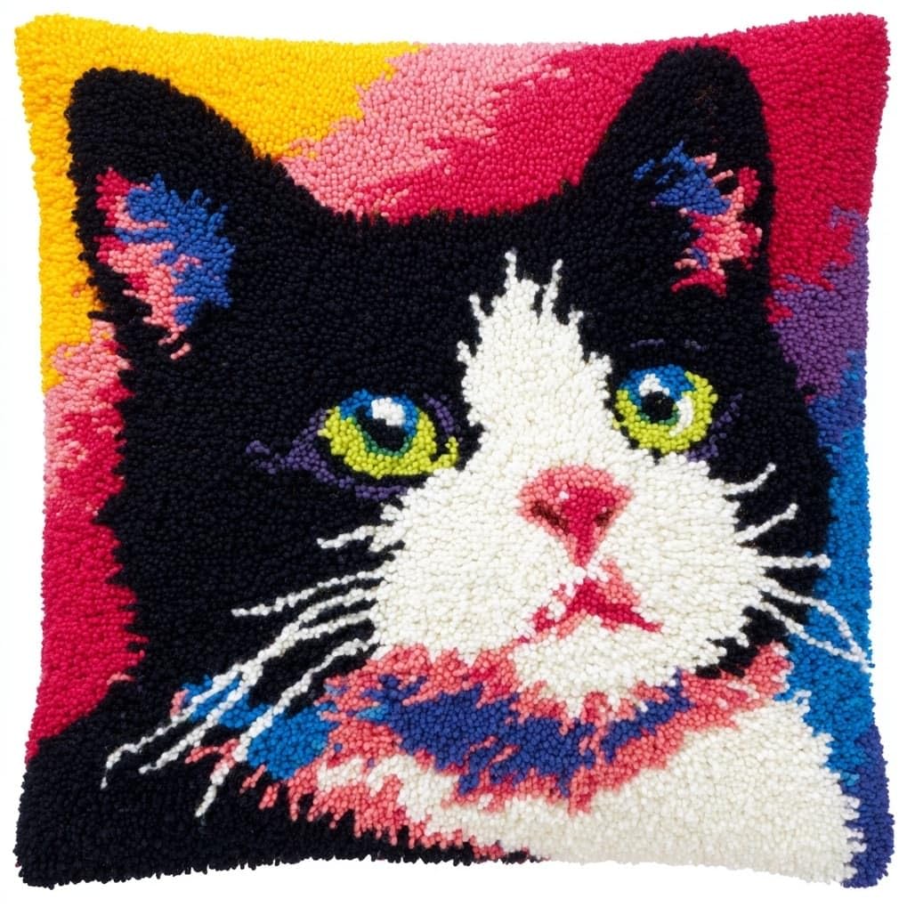 AxiangziK Latch Hook Pillow Kit for Adults,Animal Tuxedo cat
