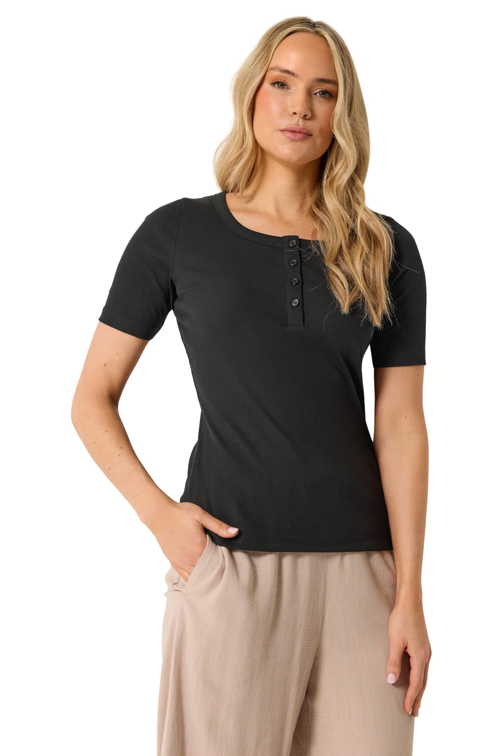 Lts Women's Black Tall Ribbed Cotton Tshirt Size 10