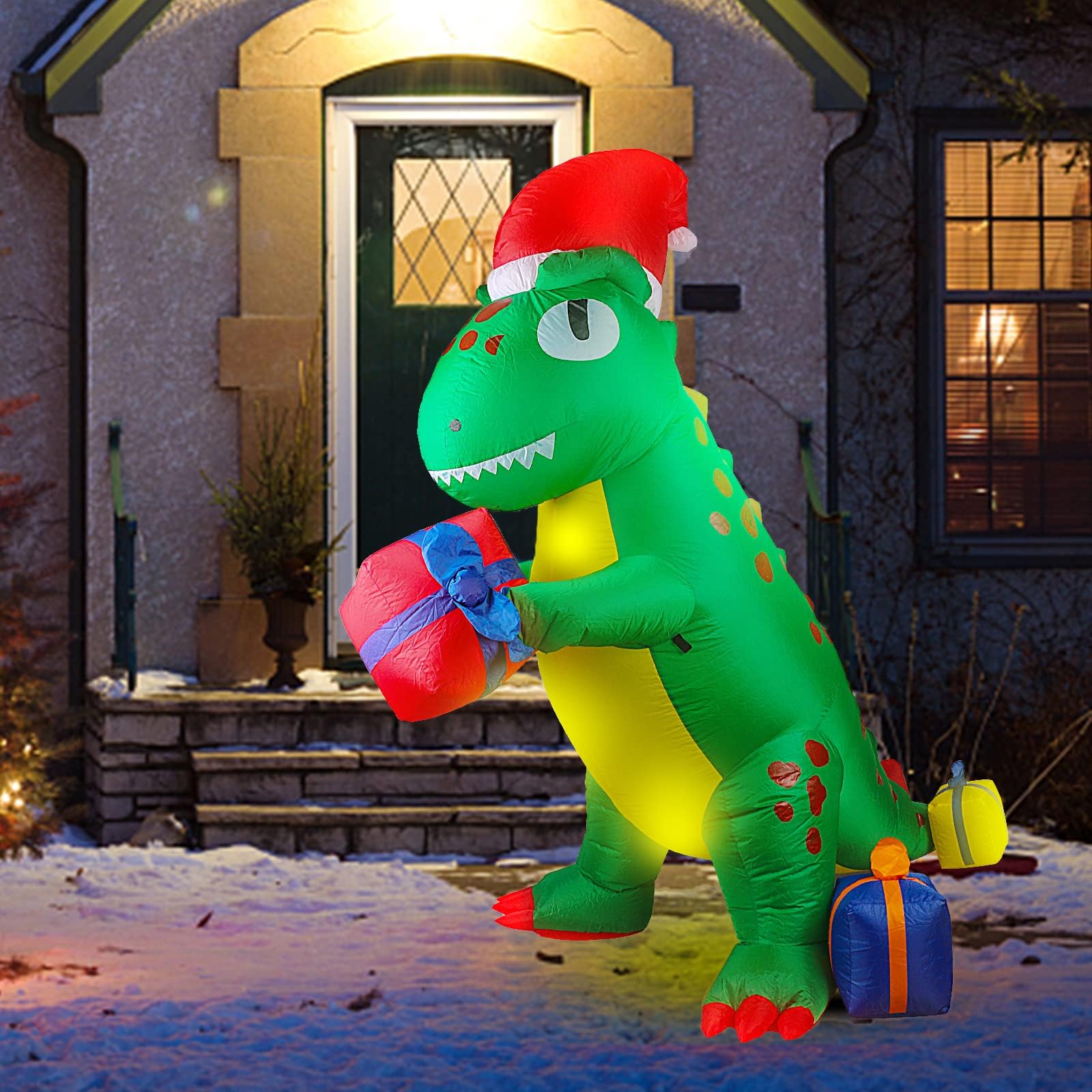 Yokgrass 6.6 FT Christmas Inflatable, Dinosaur Outdoor Christmas Decorations with Build-in LED Lights, Indoor Yard Lawn Halloween Decoration - Cute Fun Xmas Holiday Blow Up Party Display