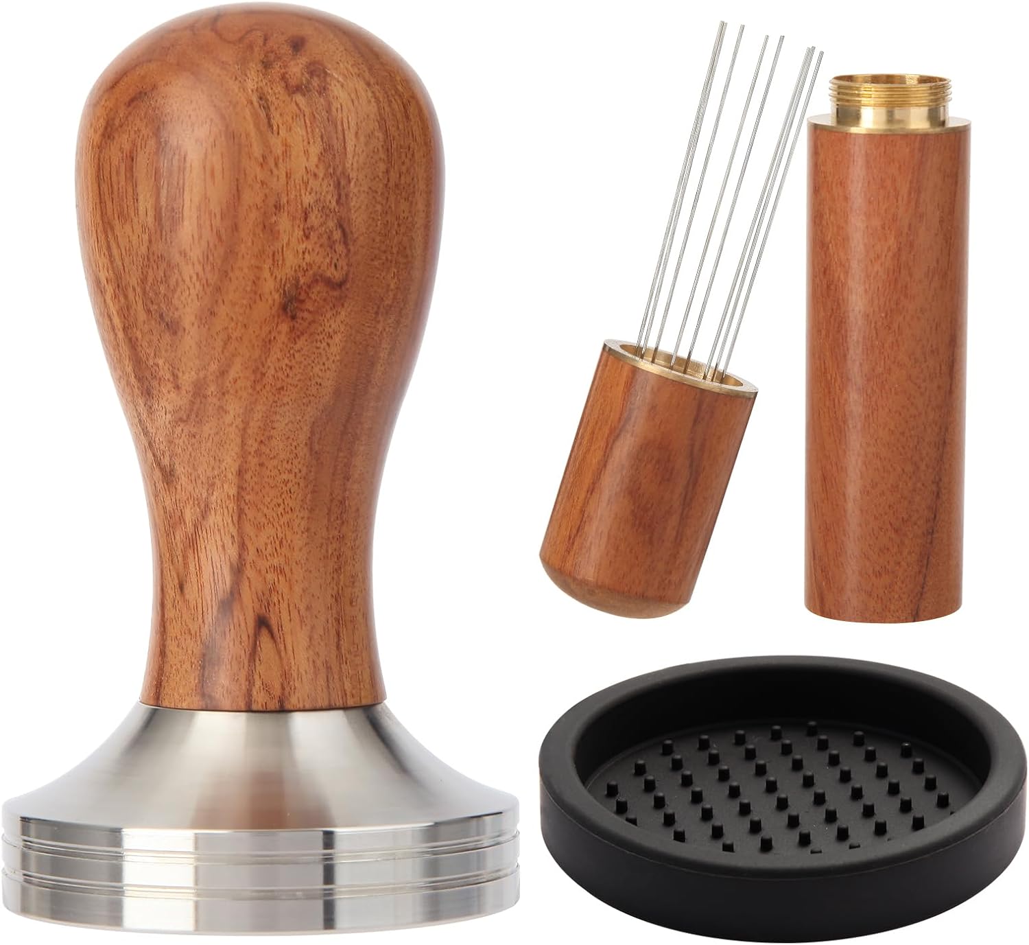 58mm Espresso Tamper Kit, Hard Wood Espresso Tamper Tool & Powder Press Pad & 8-Needles Espresso Stirrers For 58 mm Portafilter