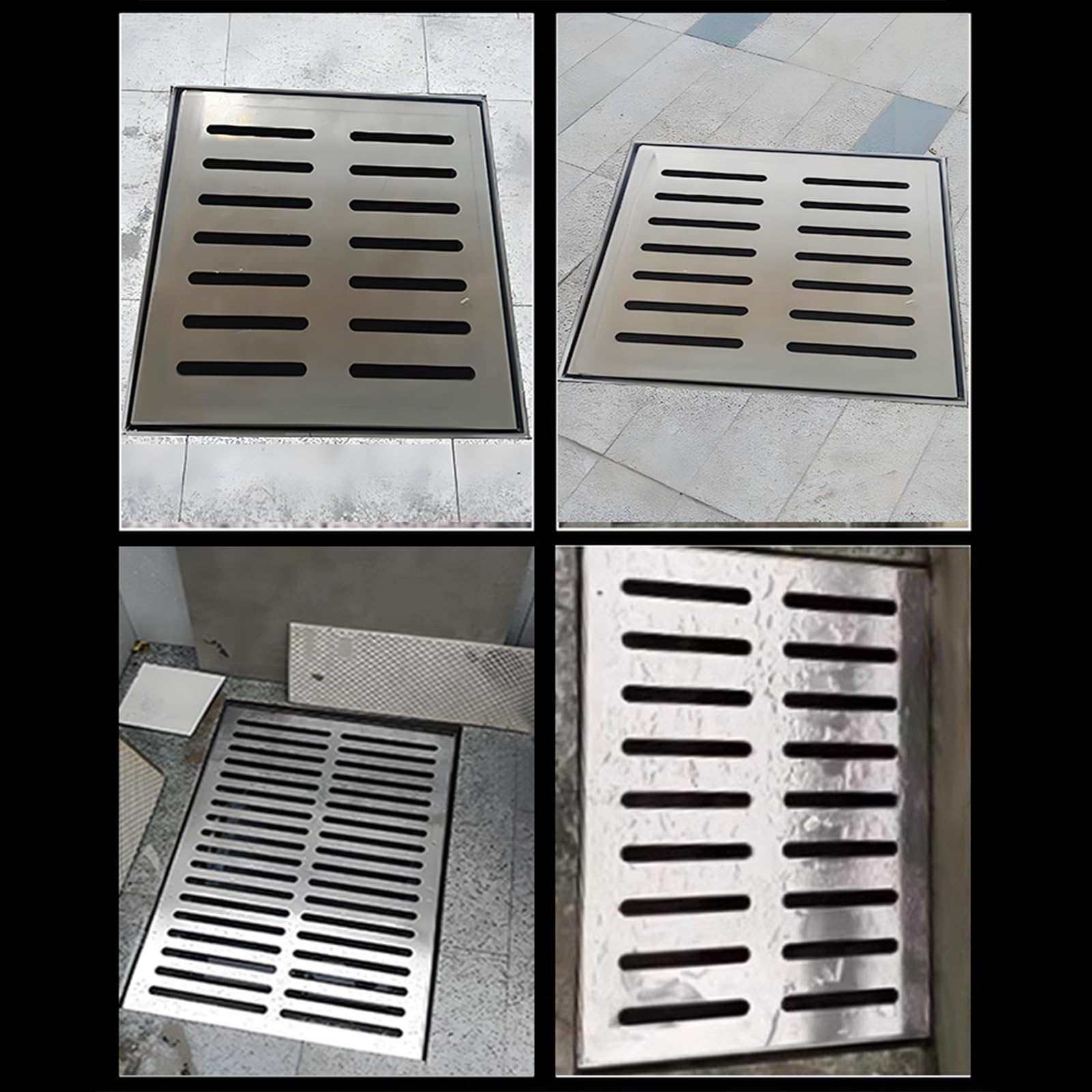 Tapa de Drenaje Exterior, Rejilla Cuadrada de Acero Inoxidable para sumideros, Apta para Patios y entradas de vehículos, Tapa de alcantarilla Inoxidable, 60x40x3 cm (24x16x1.2 Pulgadas) y SL