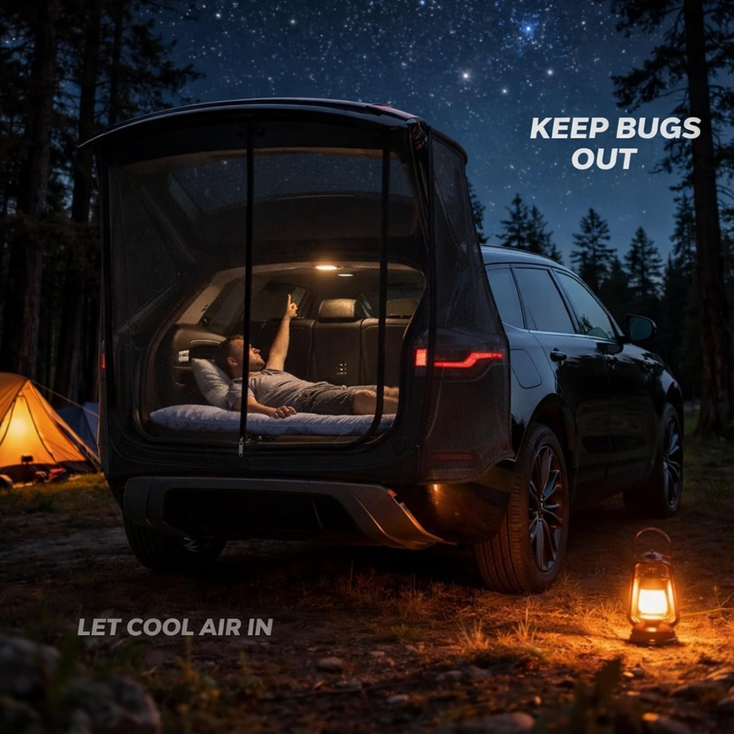 Yahenda SUV Tailgate Mesh Screen for Camping, Car Tailgate Tent Shade, Breathable Bug Screen with Magnetic Design, UV Protection Privacy Cover, Car Camping Accessories(X-Large,Full Wrap,Black)