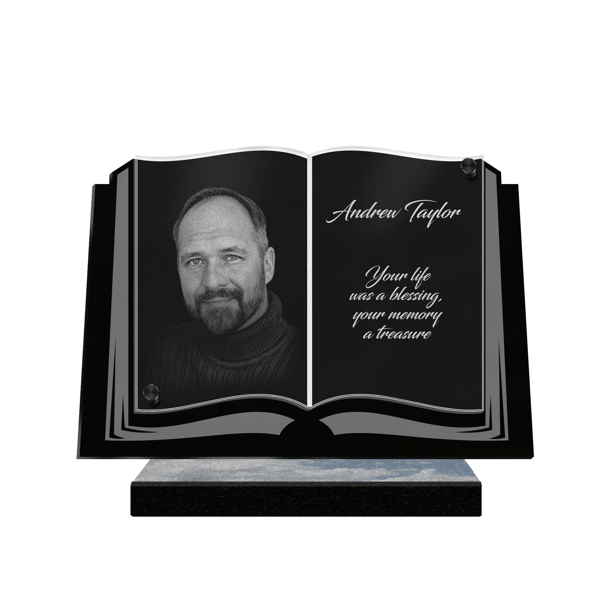 ETERNEL - Personalized Funeral Plaque Book - Customizable Photo and Text, laser-engraved funeral plaque for tribute, plexiglass, tombstone, mortuary, grave, funeral
