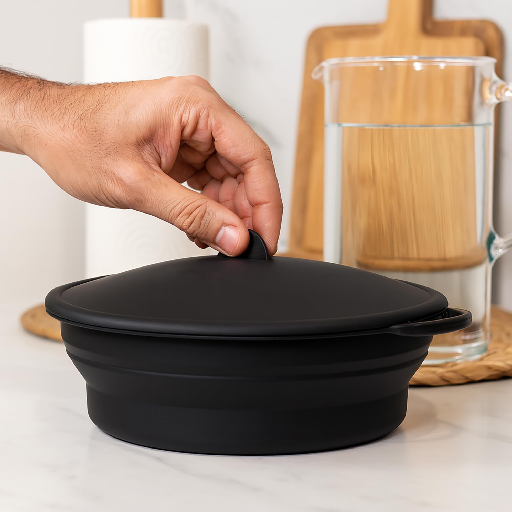 VINAK - Składany Parowar Silikonowy 1200ml do Mikrofali i Airfryer | Naczynie do Gotowania na Parze z Dwustronną Tacką