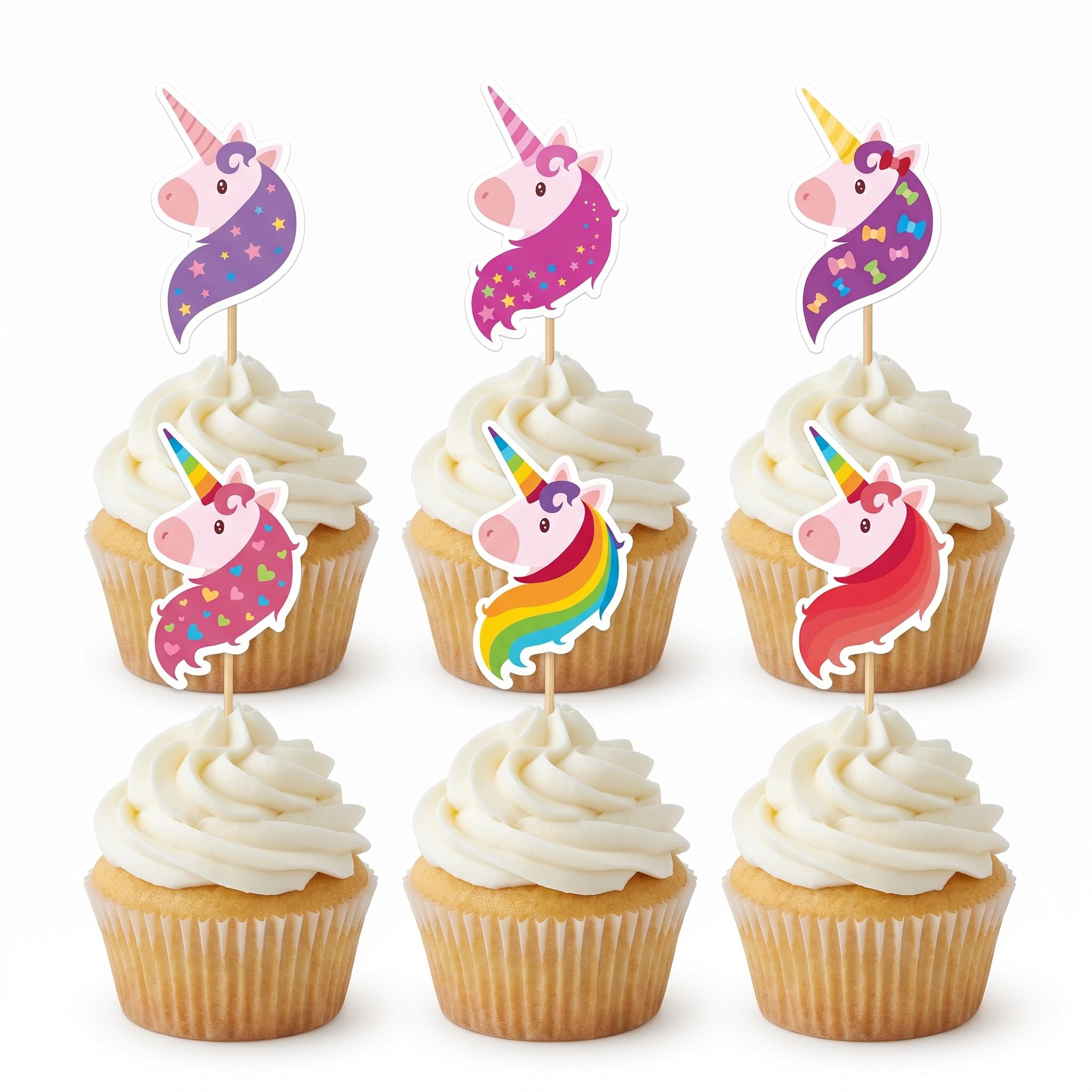Arthsdite 24Pcs Unicorn Cupcake Toppers, Rainbow Magical Unicorn Picks for Girls Birthday Party, Baby Shower, Princess Dessert Decorations — image 1