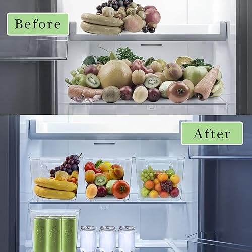 Miniatura 4 de Paquete de 6 cubos de almacenamiento de plástico de 2 tamaños, contenedores organizadores de cajones transparentes para refrigerador con asas, cajas