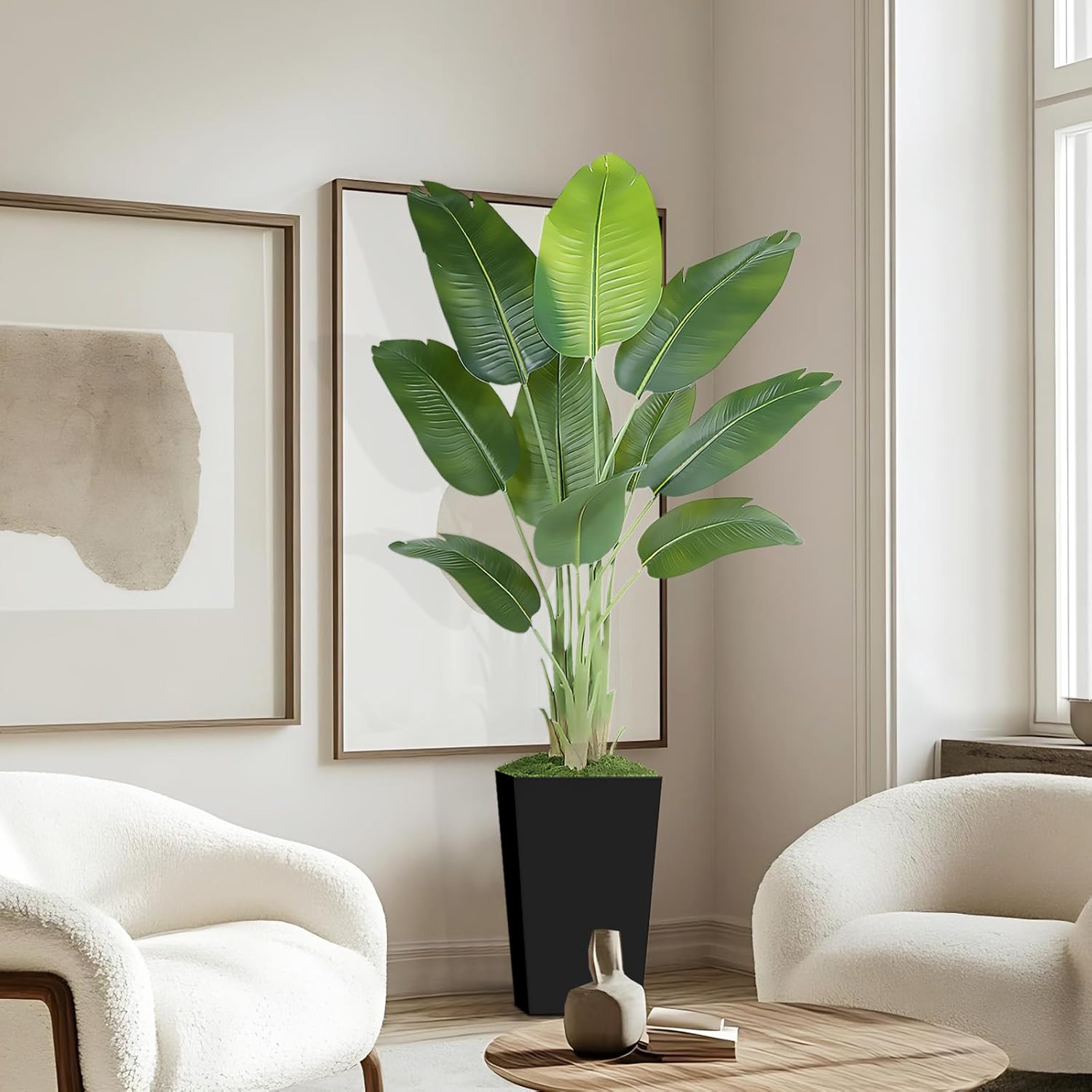 Lifelike Bird of Paradise Artificial Plant 6ft Faux Banana Leaf Tree with Black Tall Planter for Home Decor - Perfect Indoor Silk Floor Plant for Living Room, Office, and Bedroom Ambiance Enhancement - Image 7