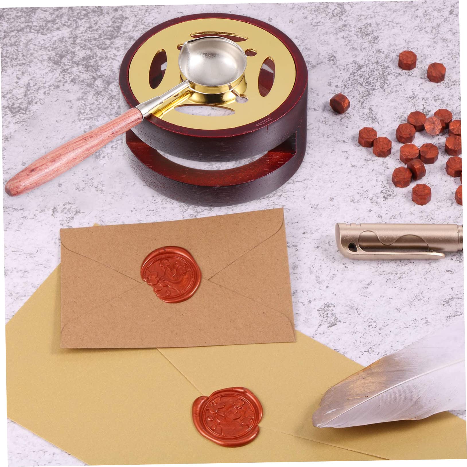 DOITOOL 3 Juegos herramienta de encerado sobres envelopes giftcrad sello lacre sello de lacre horno de cera pegajoso estufa de de madera práctica estufa de fusión aleación Brown