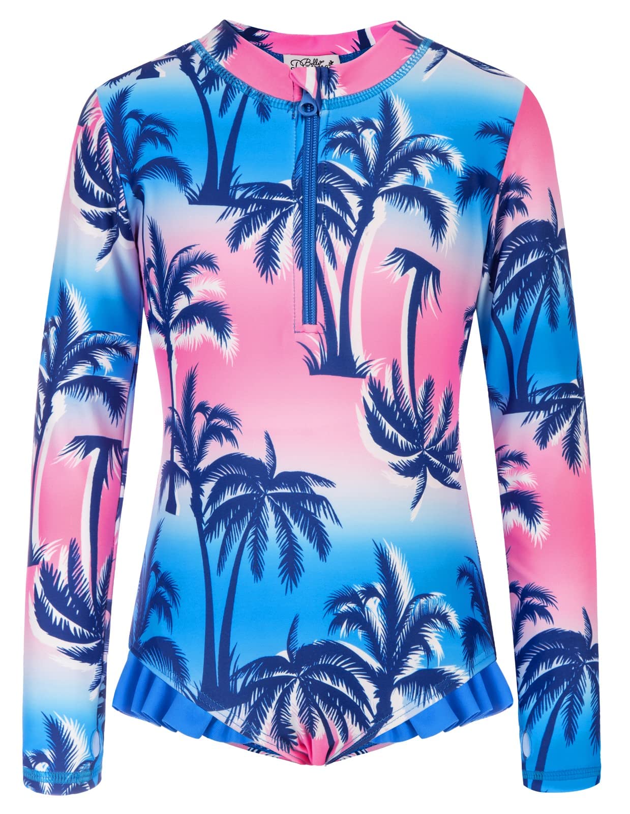 Danna Belle Girls Long Sleeve Swimsuits Rash Guard Swimwear One-Piece Bathing Suits 5-14Y