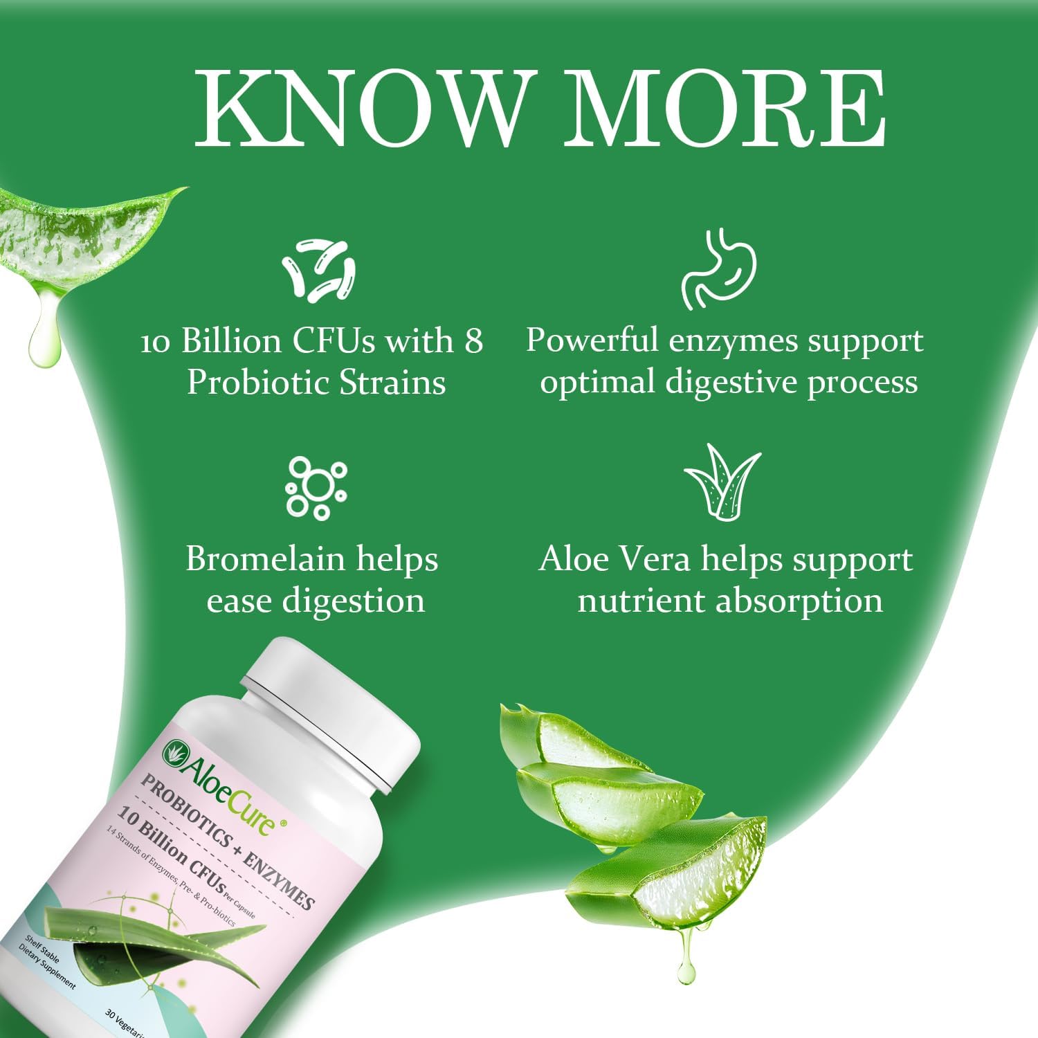AloeCure Daily Probiotics 10 Billion CFUs + Enzymes & Prebiotics, 30 caps — Amazon image 5