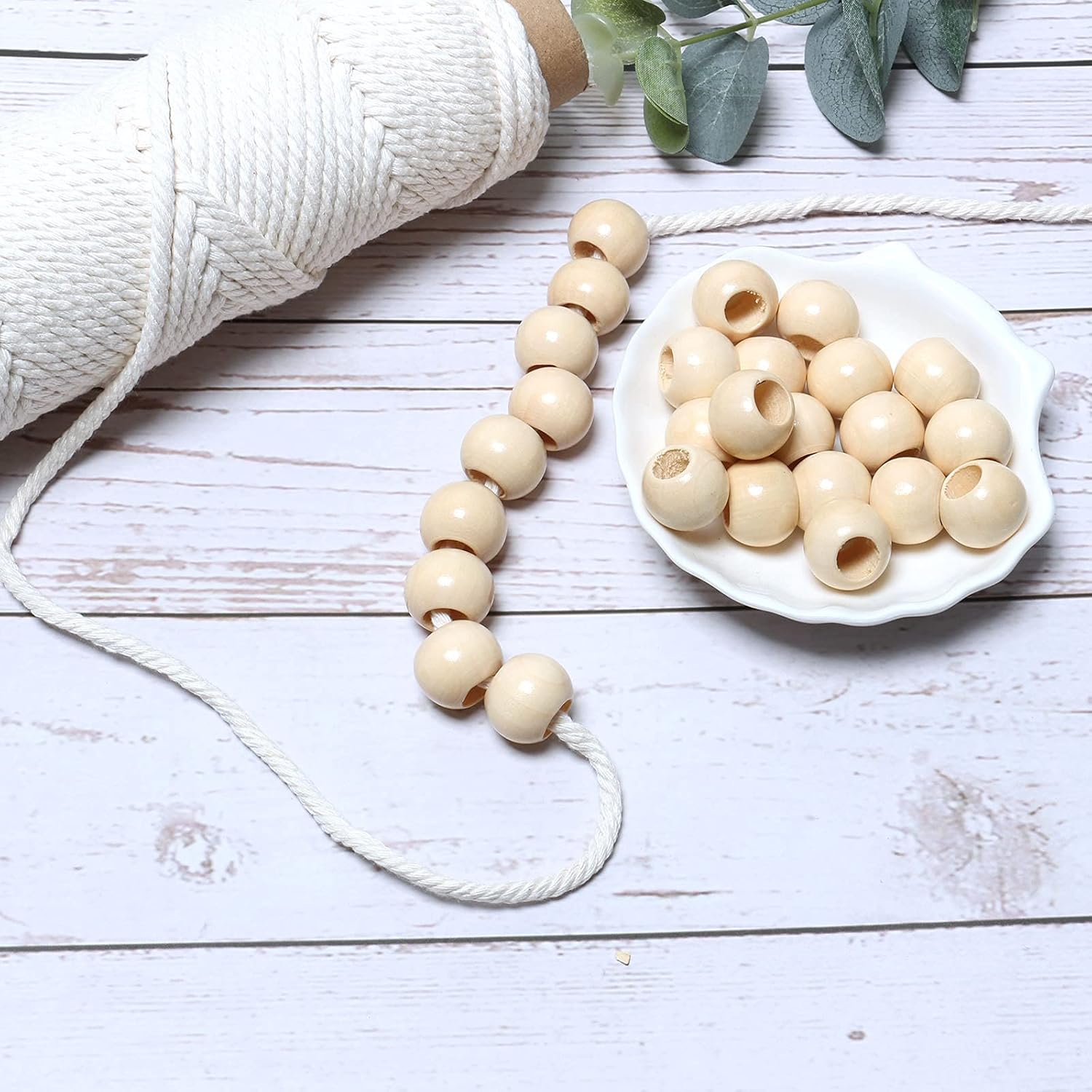 20mm Wood Beads Large Hole, Beige Round Wooden Macrame Beads for Craft Farmhouse Garlands Home Decoration, 50Pcs - Image 4