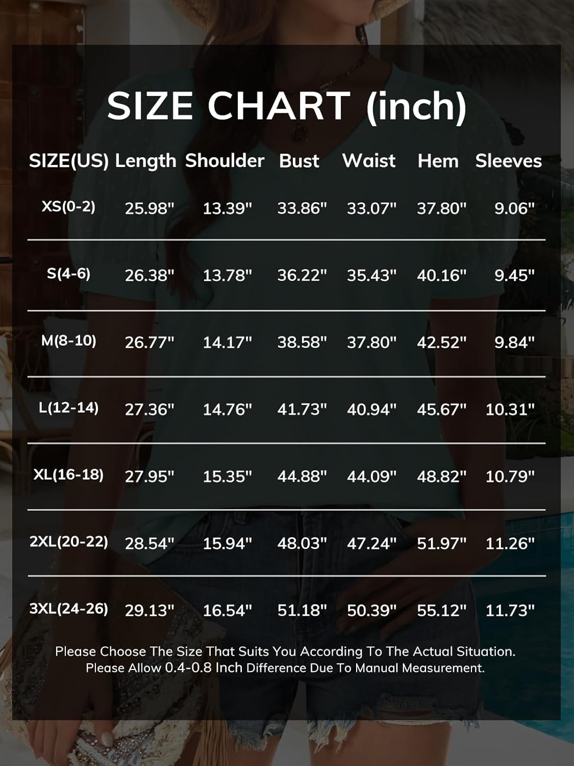 ATHMILE Womens Summer Tops V Neck T Shirts Swiss Dot Puff Sleeve Tops Loose Casual Tshirts - Image 7