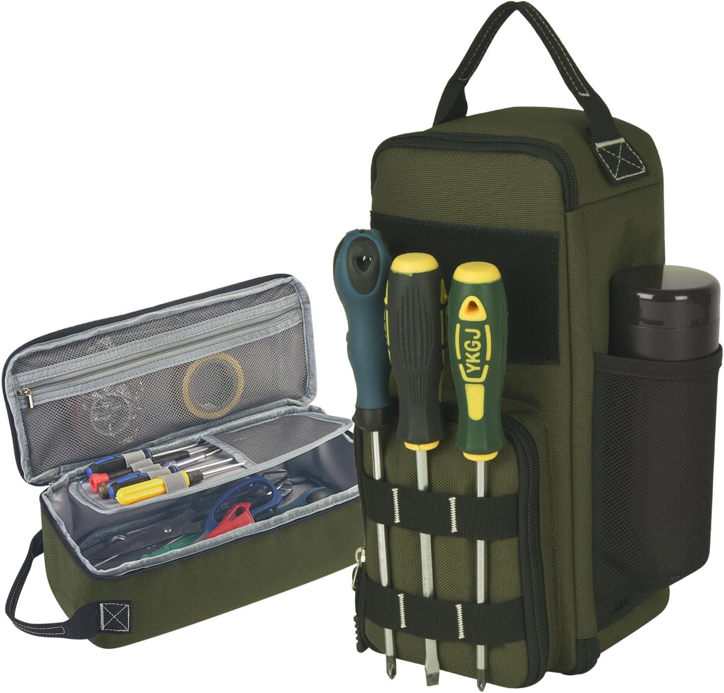 LAKE OF FIRE 12.6" Small Tool Bag Pouch for Men with Multiple Pockets, Waterproof Heavy Duty Tool Bag Organizer with Zipper and Portable Handle (Green)