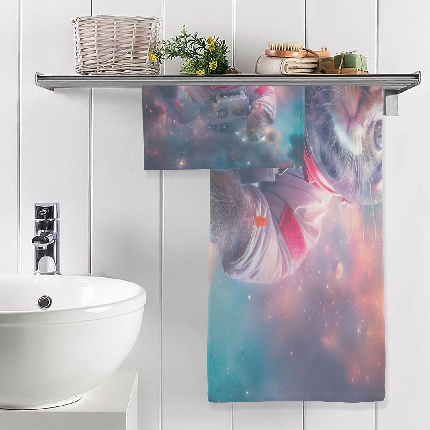 Hand Towels Premium Soft and Highly Absorbent Astronaut Adorable Cat 2 Pcs Towels for Bathroom Set 100% Cotton Decorative Face Towels