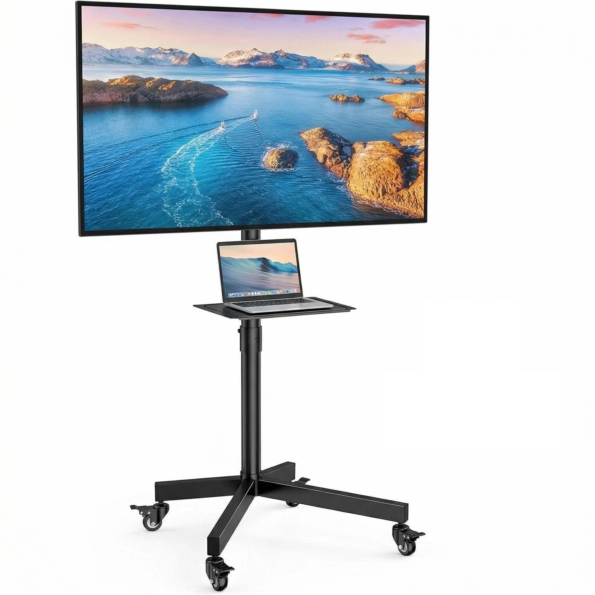 FORGING MOUNT Supporto TV da Pavimento per 26-60 Pollici TV, Altezza Regolabile Carrello Porta TV con Ruote Fino a 40kg, Porta TV da Terra Mobile con Scaffale per Laptop, Max VESA 400x400mm