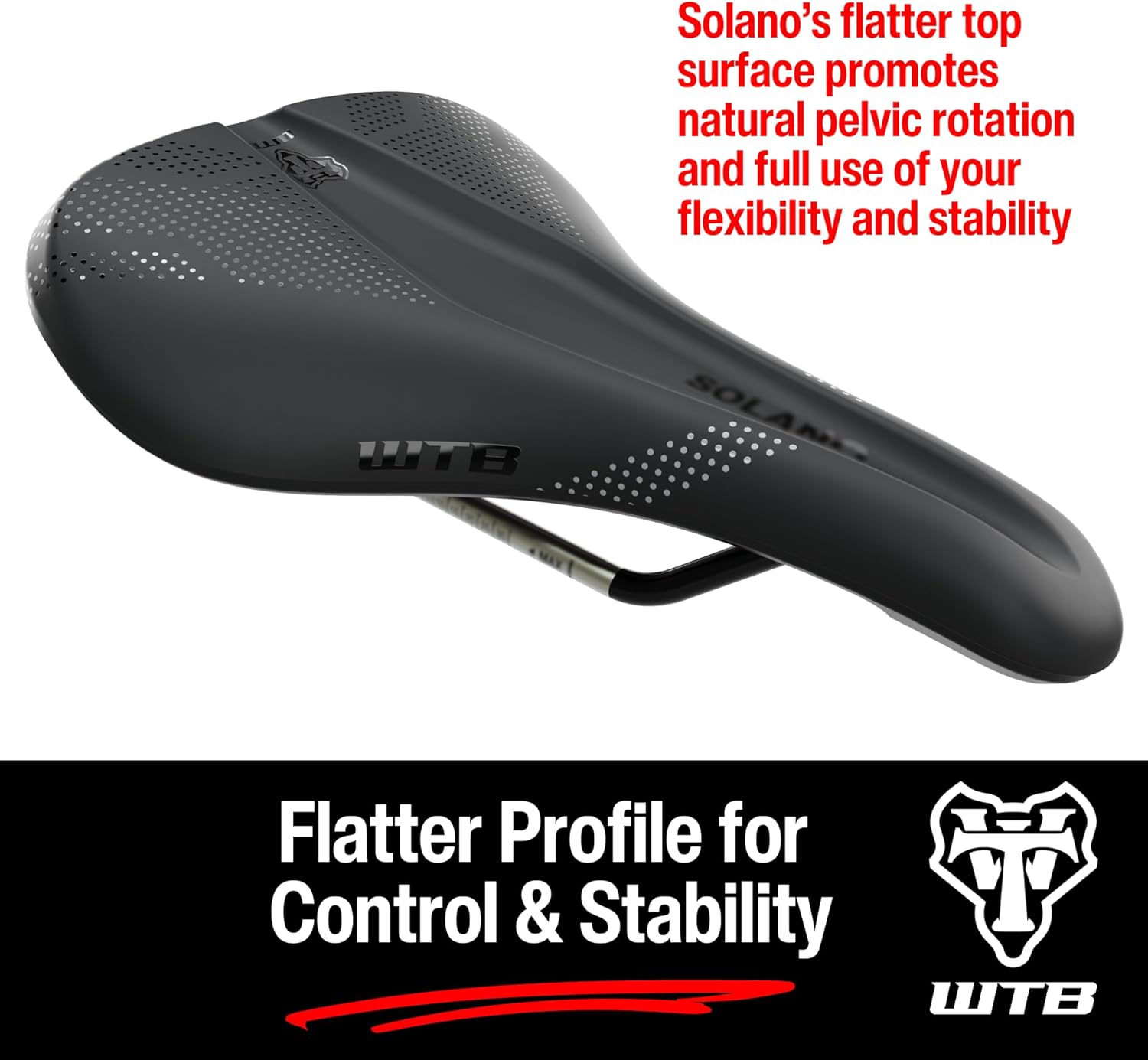 WTB Solano Bike Seat (Saddle) - Fusion Form Base - Enhanced Padding - Mountain, Gravel & Road (Medium/Wide, 3 Rail Options)