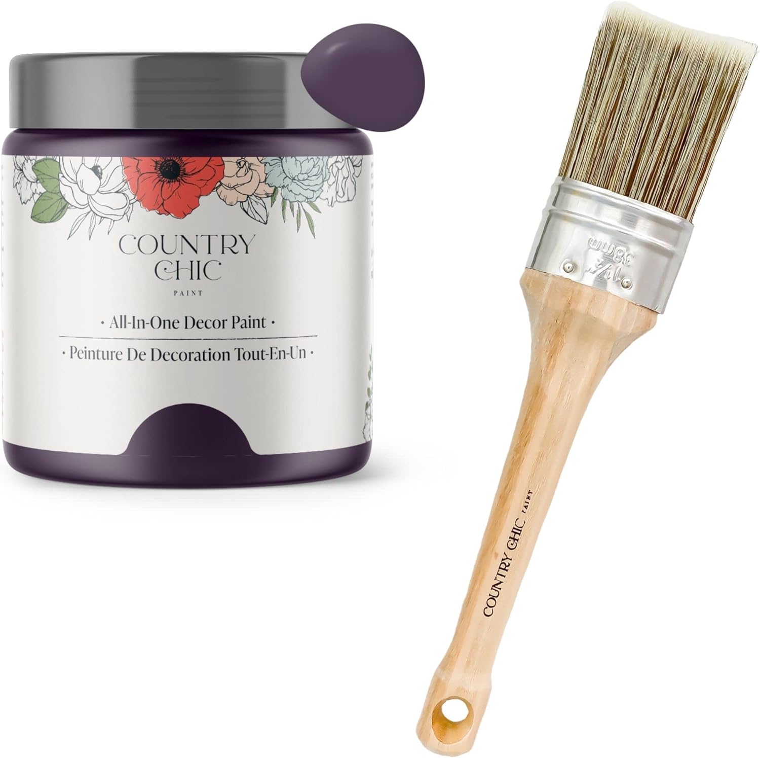 Chalk Style Paint + Paint Brush Bundle - for Furniture, Home Decor, Crafts (Color: Opulence [4 oz] - Purple)