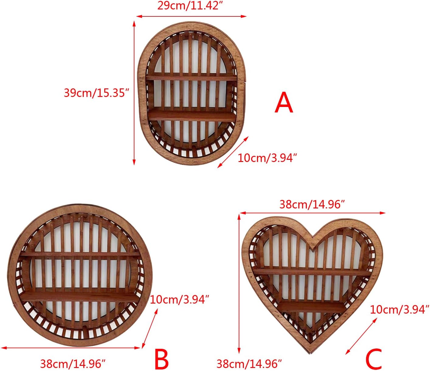 Wood Display Stand Round Heart Wood Storage Shelves Room Decor Wall Hanging Storage Shelf Ornament Bookshelf