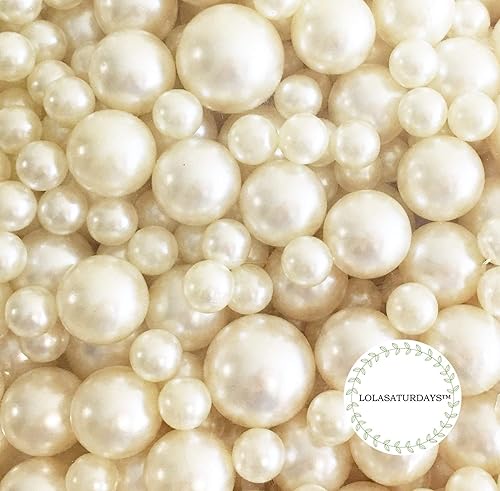 Pearls - 850 cuentas sueltas, sin agujero, perlas de relleno de jarrón a granel para centros de mesa, joyas o decoraciones de boda (surtido, marfil)