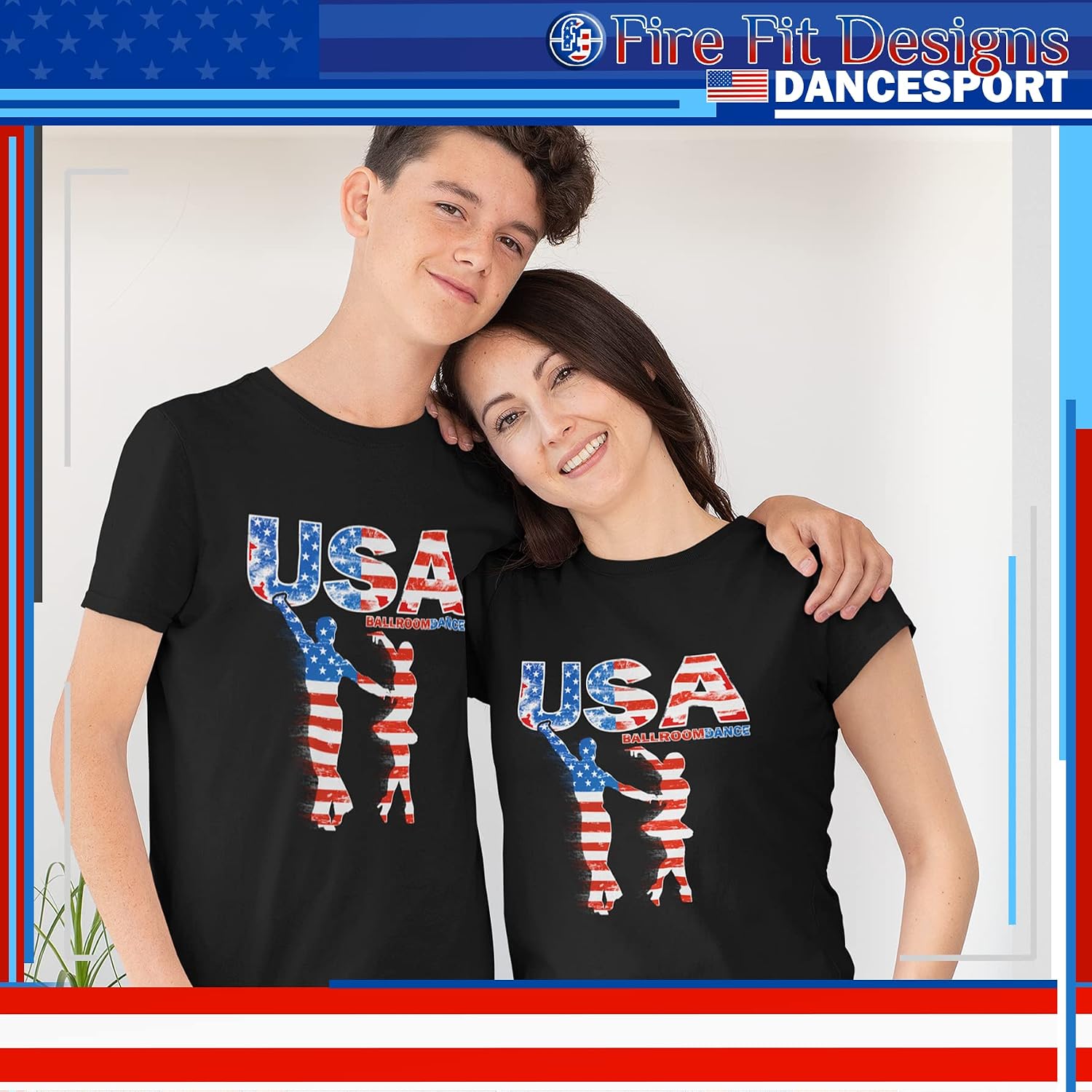 Fire Fit Designs Ballroom Dancer T-Shirt for Boys Ballroom Dancing Tee Ballroom Dance Gift USA Dancewear Latin Dance Shirt