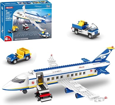 WINGIFT 510 Pcs City Passenger Airplane Building Set, 6 IN1 Plane Building Blocks Toys, STEM Aircraft Bricks with Shuttle Bus, Baggage Truck,Airplanes Model Toys Gifts for Adults Boys Girls Age 6-12+