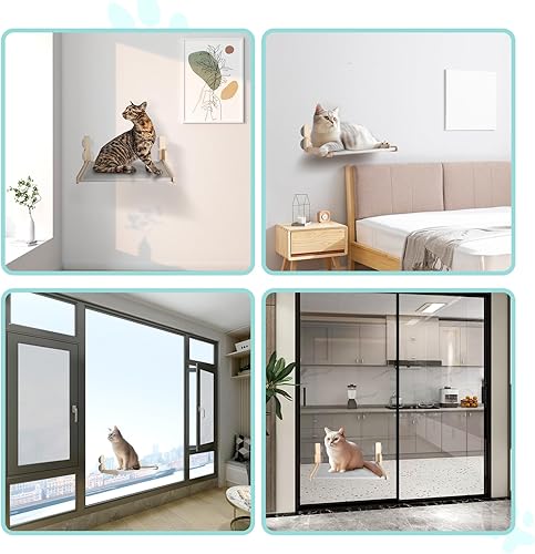 Miniatura 7 de Percha plegable inalámbrica para ventana de gato, hamaca plegable para ventana para gatos con 4 ventosas para gatos de interior, marco de madera