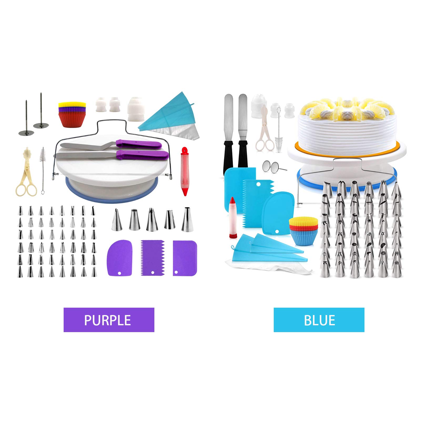 Juego de 106 piezas de suministros para decoración de tartas, juego de herramientas para fondant, tocadiscos, bolsa de tubos, punta de bolígrafo, espátula, bricolaje, pasteles, cupcakes, decoración de