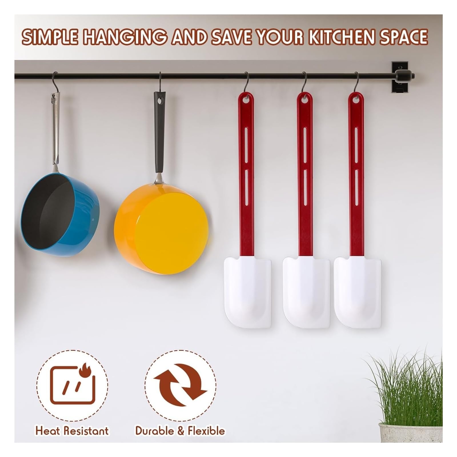 Générique Ensemble de 3 spatules en Silicone résistantes à la Chaleur avec Manche, compatibles Cuisine et pâtisserie