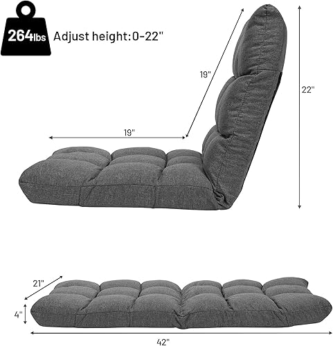 Miniatura 12 de Giantex Sofá de suelo, silla de videojuegos con 14 posiciones ajustables, respaldo acolchado, asiento acolchado para el suelo, silla plegable para