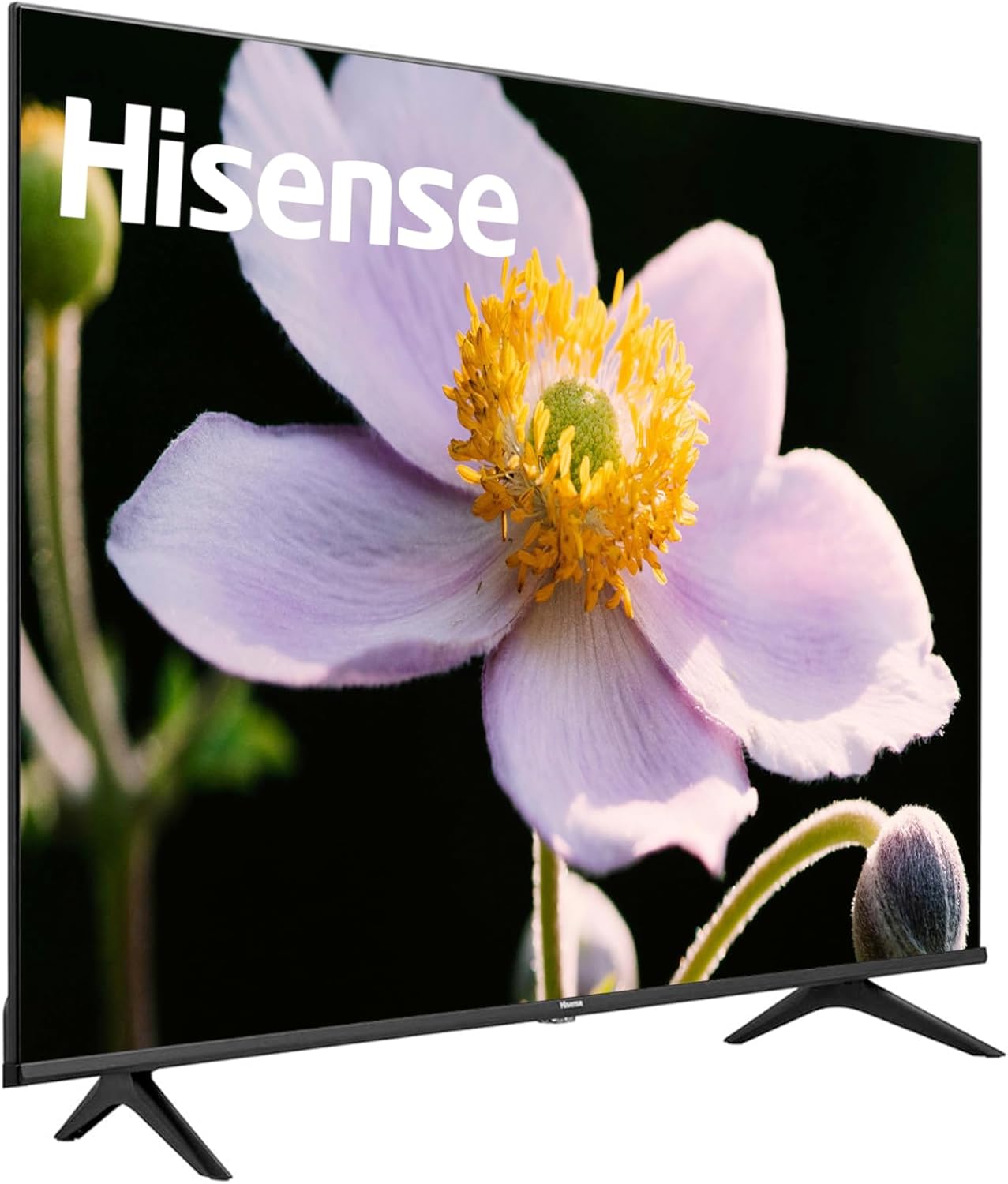 Angled view of Hisense TV with stand