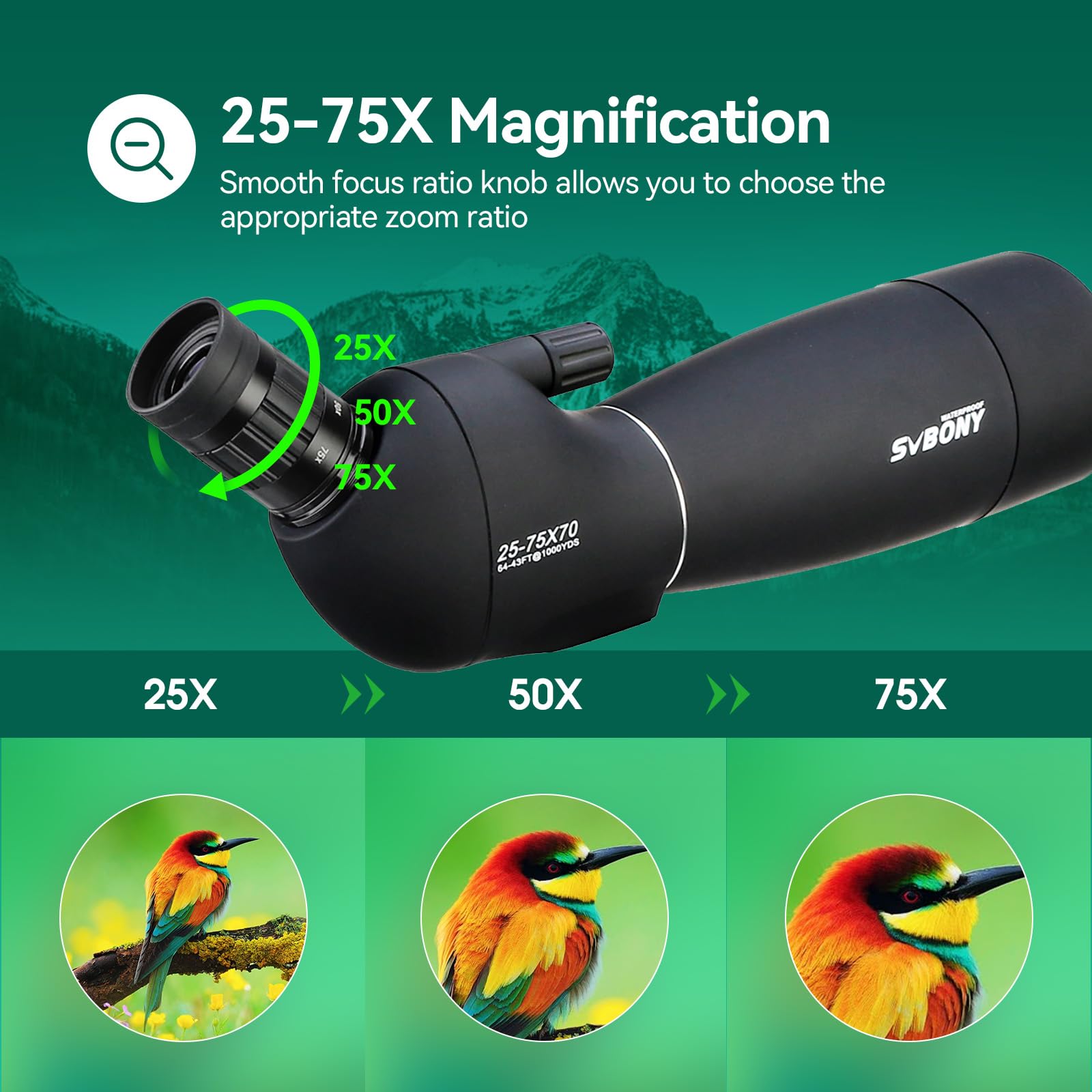 Amazon.com : SVBONY SV28 25-75x70 Spotting Scopes, HD Spotting