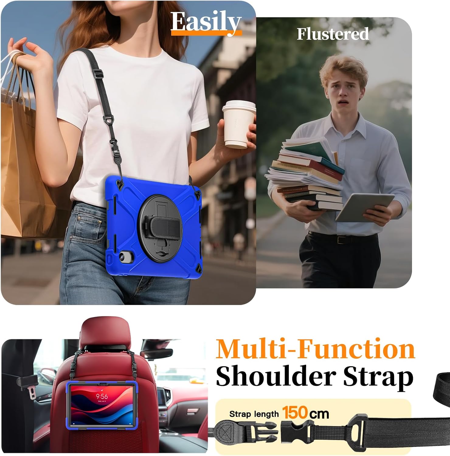 TSQQST Case for Lenovo Idea Tab 11" 2025 /Tab M11 2024 /K11 LTE, Military Grade Heavy Duty Rugged Protective Case with 360° Rotating Stand+Hand Shoulder Strap | Blue