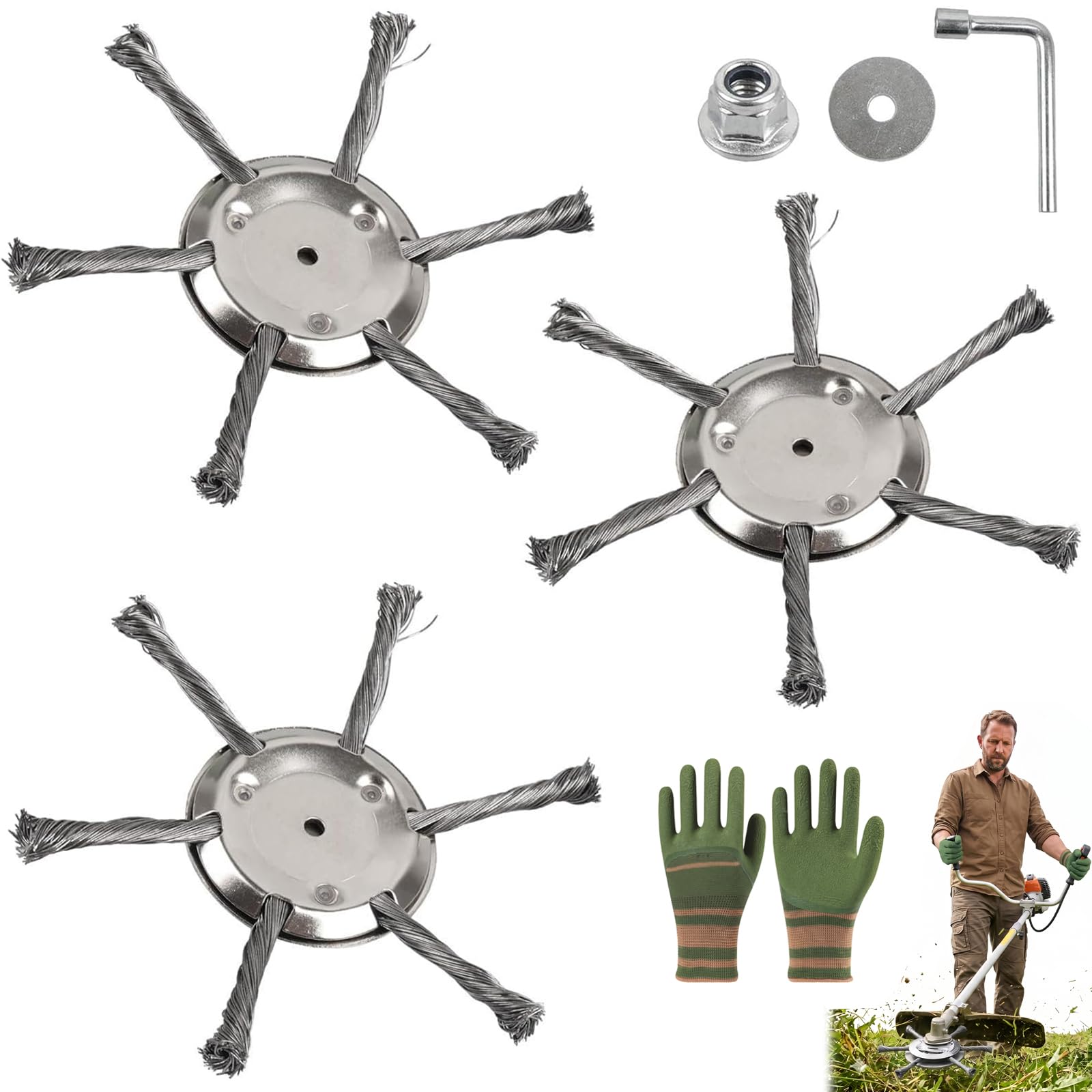 3 Pcs Steel Wire Grass Trimmer Head, 6 Head Grass Strimmer Cutter Head Strimmer Attachments, Steel Wire Weed Trimmer Head for Lawn Rotating Replacement Tool Garden Moss Weed Removal(15 cm/ 5,4 mm)