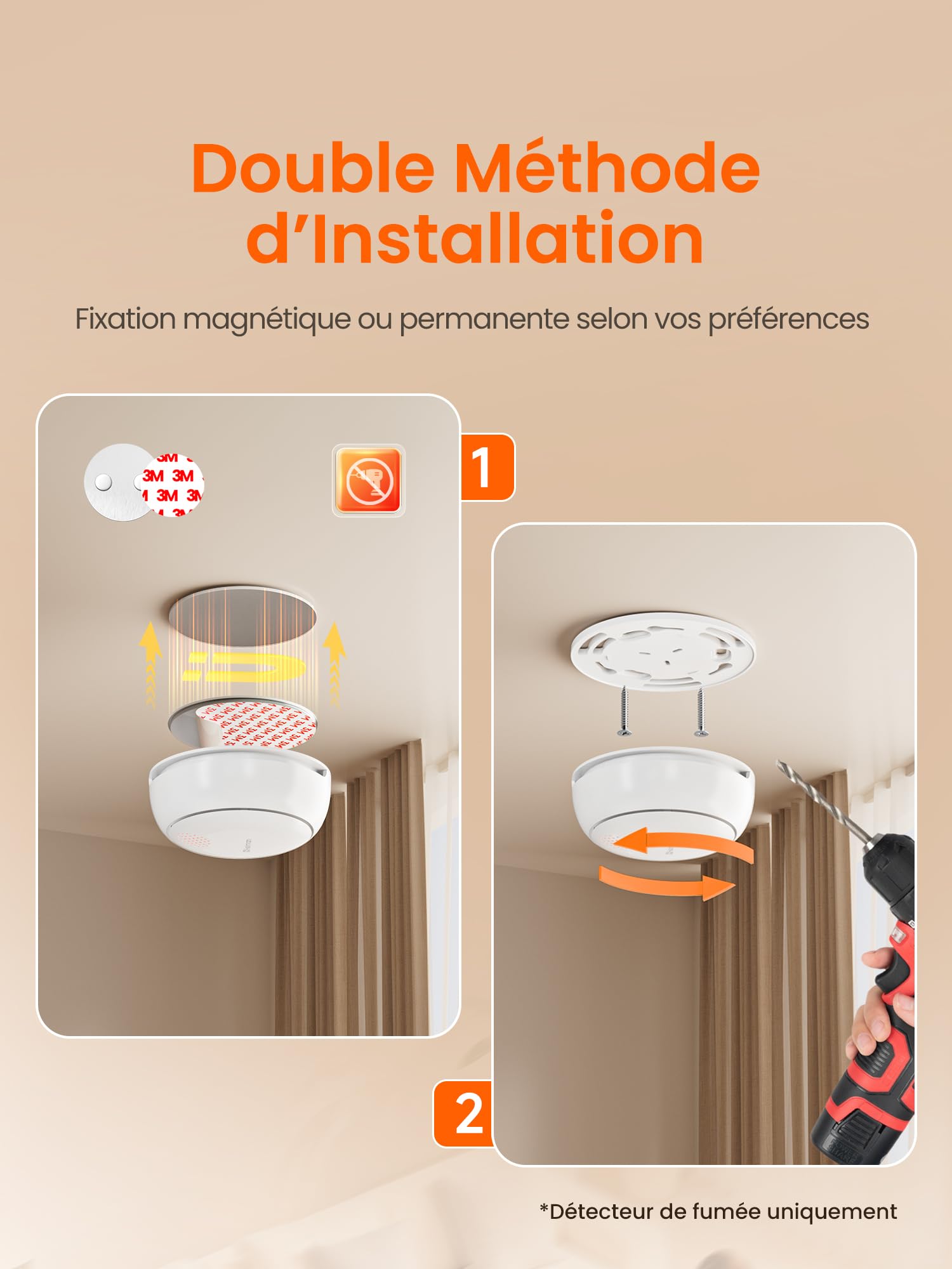 Heiman Détecteur de Fumée Connecté – Lot de 6 avec Passerelle & Contrôle Via App, Batterie 10 Ans, Certifié en 14604, Q-Label, Detecteur de Fumée avec Fixation Magnétique, Blanc