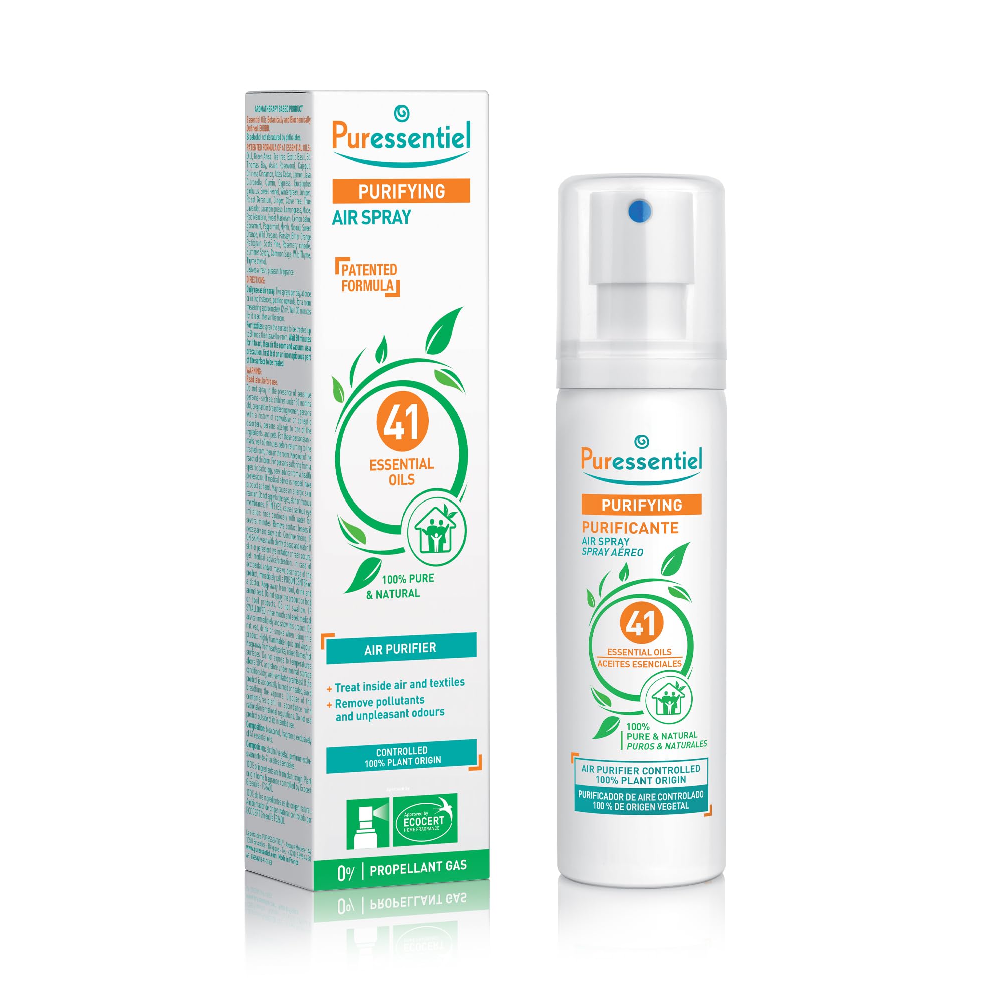 Puressentiel - Purificante - Spray Aereo Purificante con 41 Aceites Esenciales - 100% puros y naturales - Respire un aire purificado - Elimina contaminantes y malos olores - 75 ml
