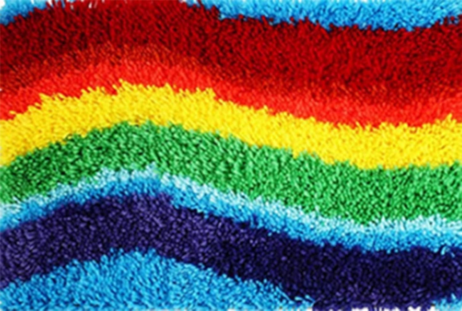 YOOTOM Rainbow Latch Hook Rug Kit for Adult, Latch Hook Carpet Set, DIY Handmade Crochet Carpet Knotted Cushion Yarn Needlework Tapestry 3D Crafts, Rainbow Pattern Pre-Printed, 20x15in
