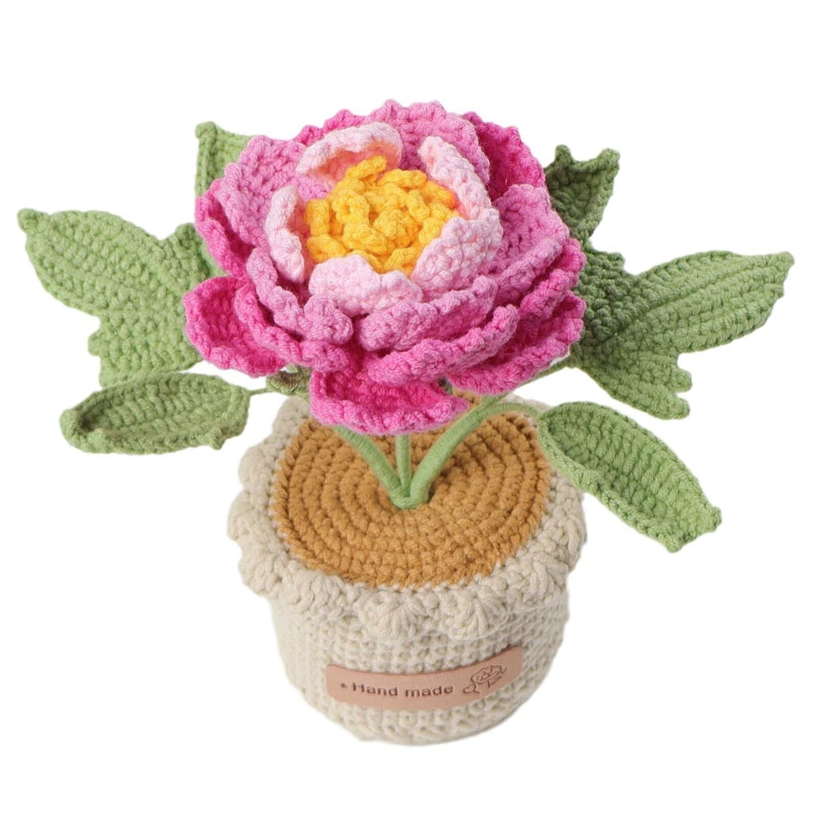 グッチーニフラワーベース　HAND MADE Amazon.com: Lovmeety Crochet Peony Flowers Potted Plants Handmade