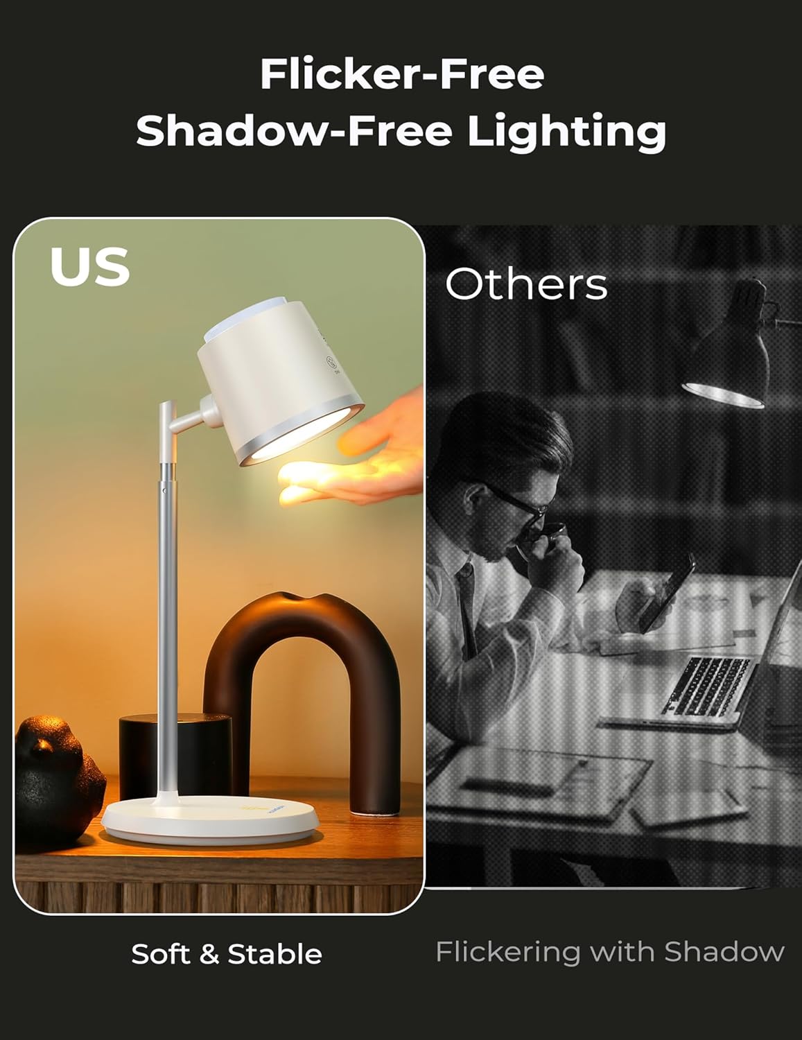Modular LED Desk Lamp for Home Office, Eye-Caring Table Lamp Dimmable Rechargeable with 360°Adjustable Head, 3 Color Temperatures & Stepless Brightness, Touch Control & Memory, Multi-Scene Use, White