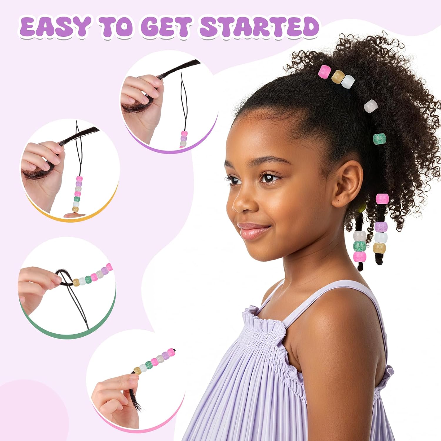 FunisFun Glitter Silicone Hair Beads 90Pcs Soft Shimmery Pony Beads for Braids 6 Colors Hair Accessories for Kids Girls Parties Daily Hairstyles(Small-90P) - Image 5