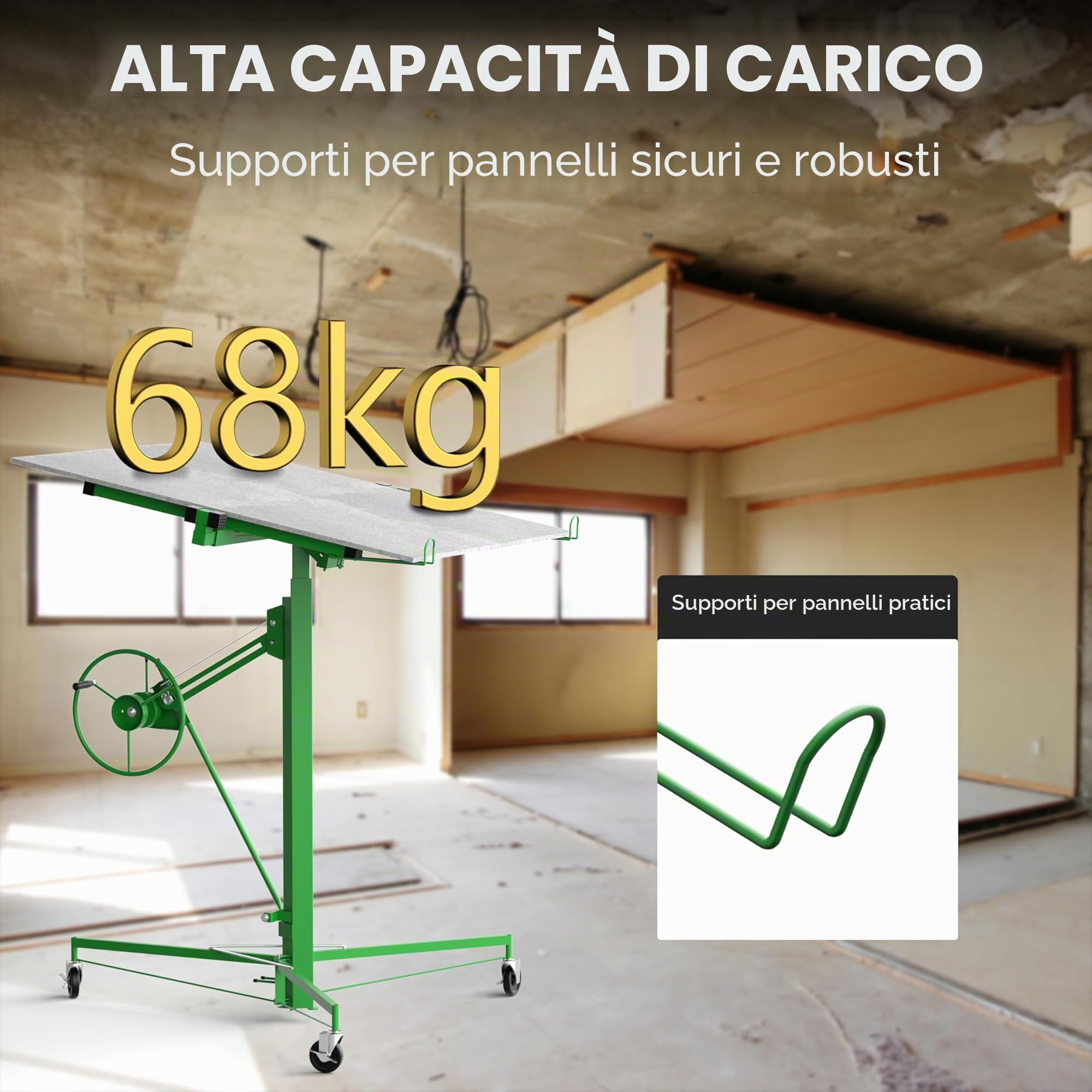 Alzalastre per cartongesso XXL TEENO,alzalastre per cartongesso,pannelli cartongesso,Regolabile In Altezza 140-325 cm, Portata Di 68 Kg,Verde