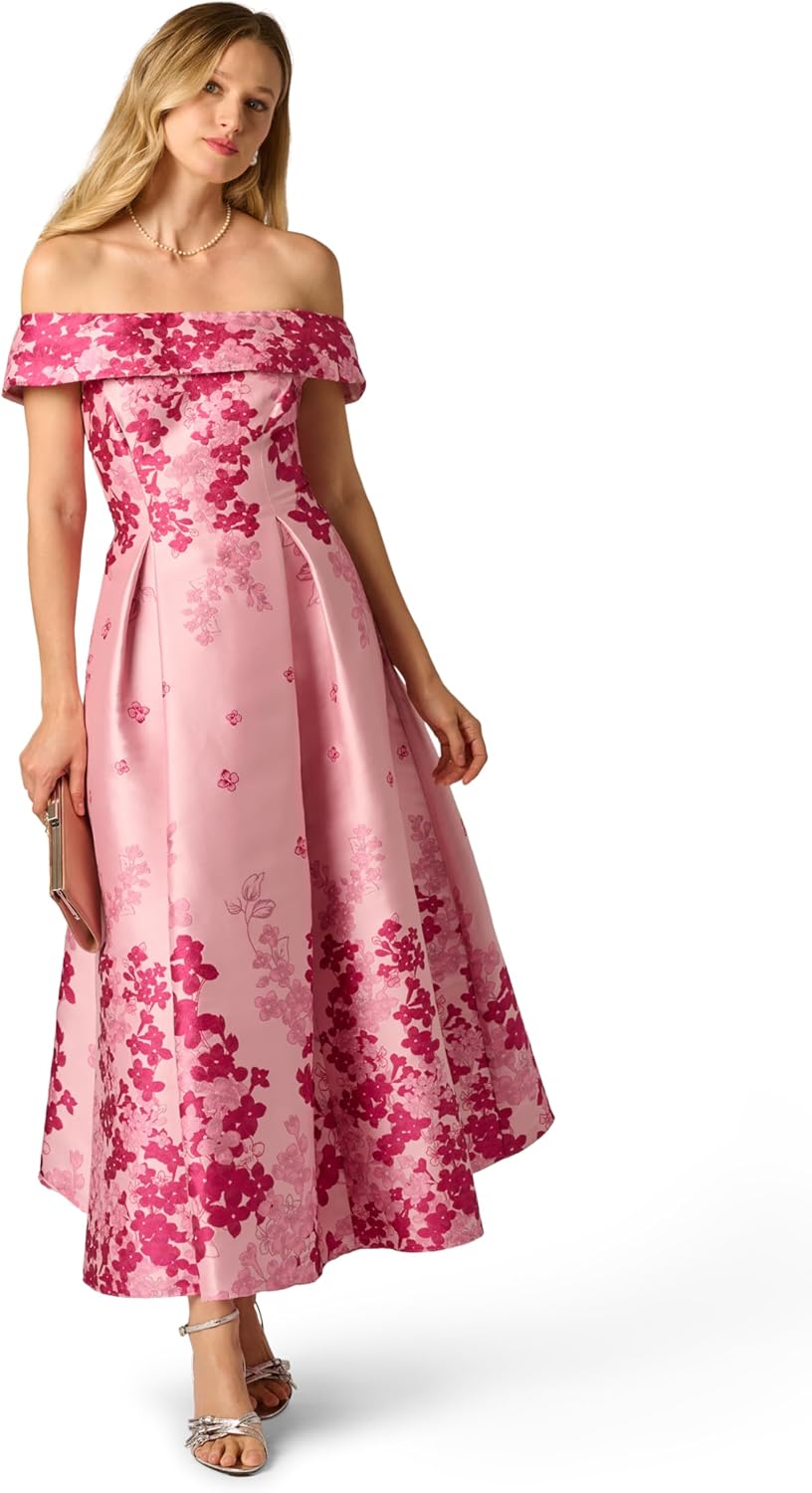 Adrianna Papell Off-Shoulder Dress, Pink Multi - Image 3