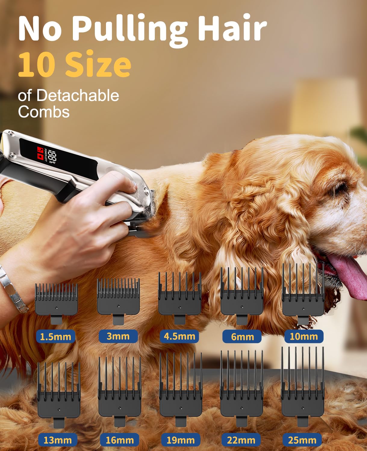 FISHOAKY Dog Clippers for Grooming Professional for Thick Heavy Coats/Low Noise Cordless Pet Shaver for Dogs Grooming Kit Razors Pet Hair Shears LED Display - Image 4