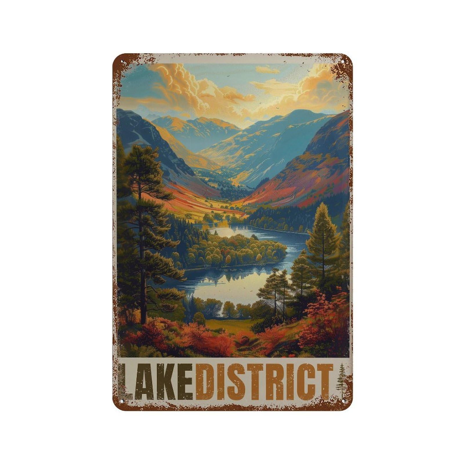 xiaoxiaoshen Lake District Retro UK Landscape British Countryside Framed Nature Wall Decor Art Metal Tin Poster Modern Home Decor Art Home Bar Shop Decorations Vintage Sign 30x20cm