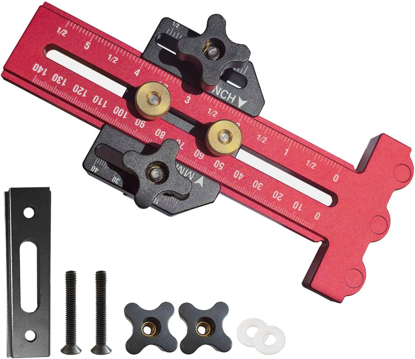 Thin Rip Jig Table Saw Jig Guide,Making Repetitive Narrow Strip Cuts 3 Pulleys Woodworking Tools, Fits for 3/8" X 3/4" T Slot,with Table Saw Band Saw Router Table (RED)
