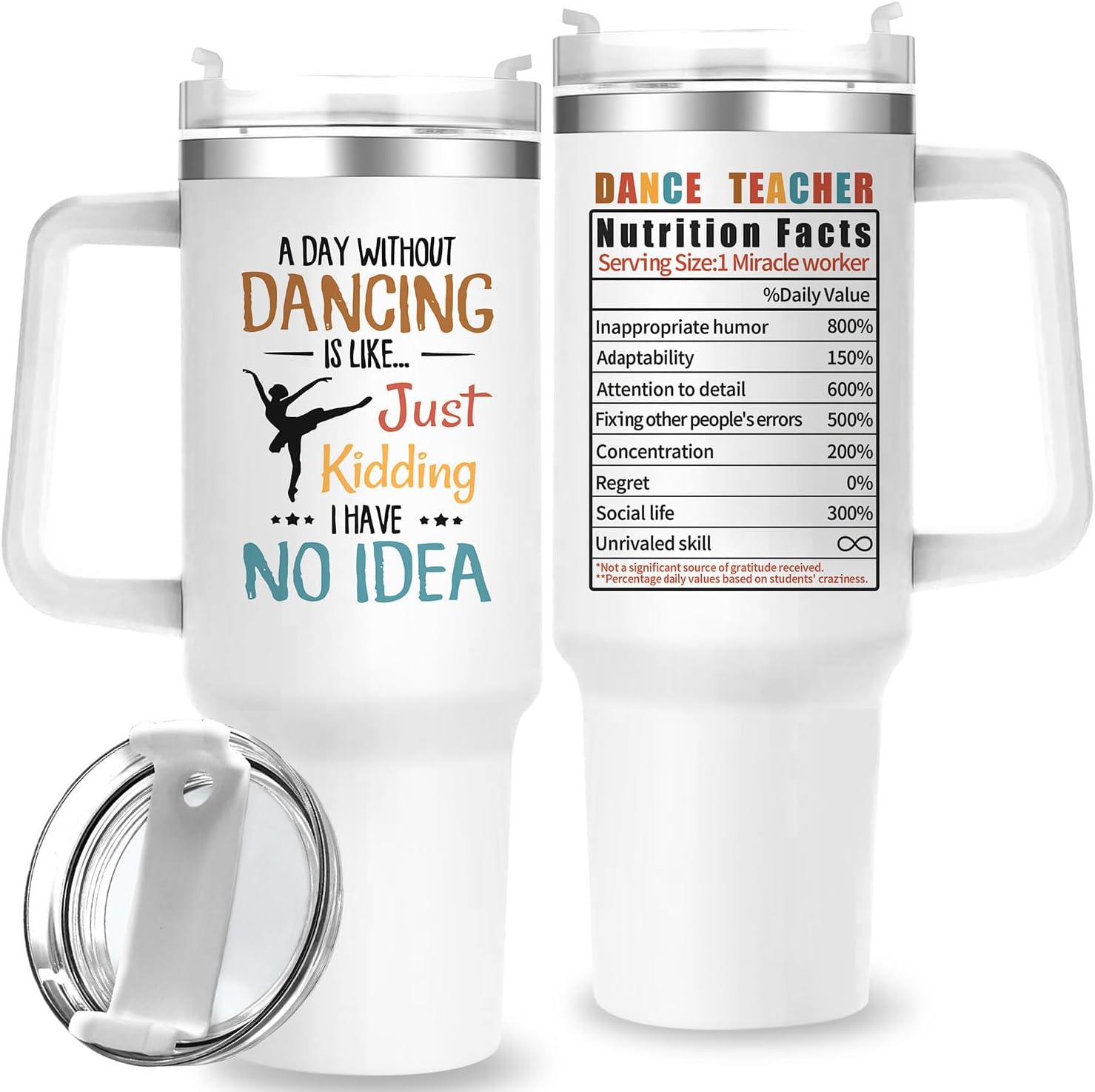 40oz Dance Teacher Cup Tumbler with Handle,Dance Teacher Gifts for Women from Student,Teacher Appreciation Gifts, Back to School Teacher Gifts for Teacher Birthday Thank You Gift for Teacher