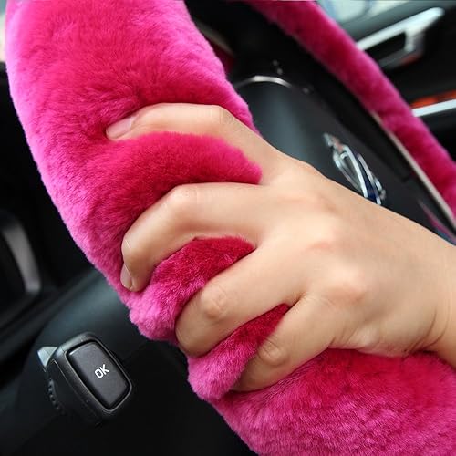 Miniatura 20 de OGLAND - Funda de volante de piel de oveja de felpa suave y esponjosa, para vehículo universal, mujeres y hombres, 14,5-15,5 pulgadas, accesorios