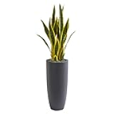 Nearly Natural 3-ft Artificial Tall Snake Plant Sansevieria, Yellow Faux Snake Plant for Indoor Home Decor in Grey Bullet Planter, Fake Plant in Office, Living Room, Bedroom, Lifelike Artificial Plant