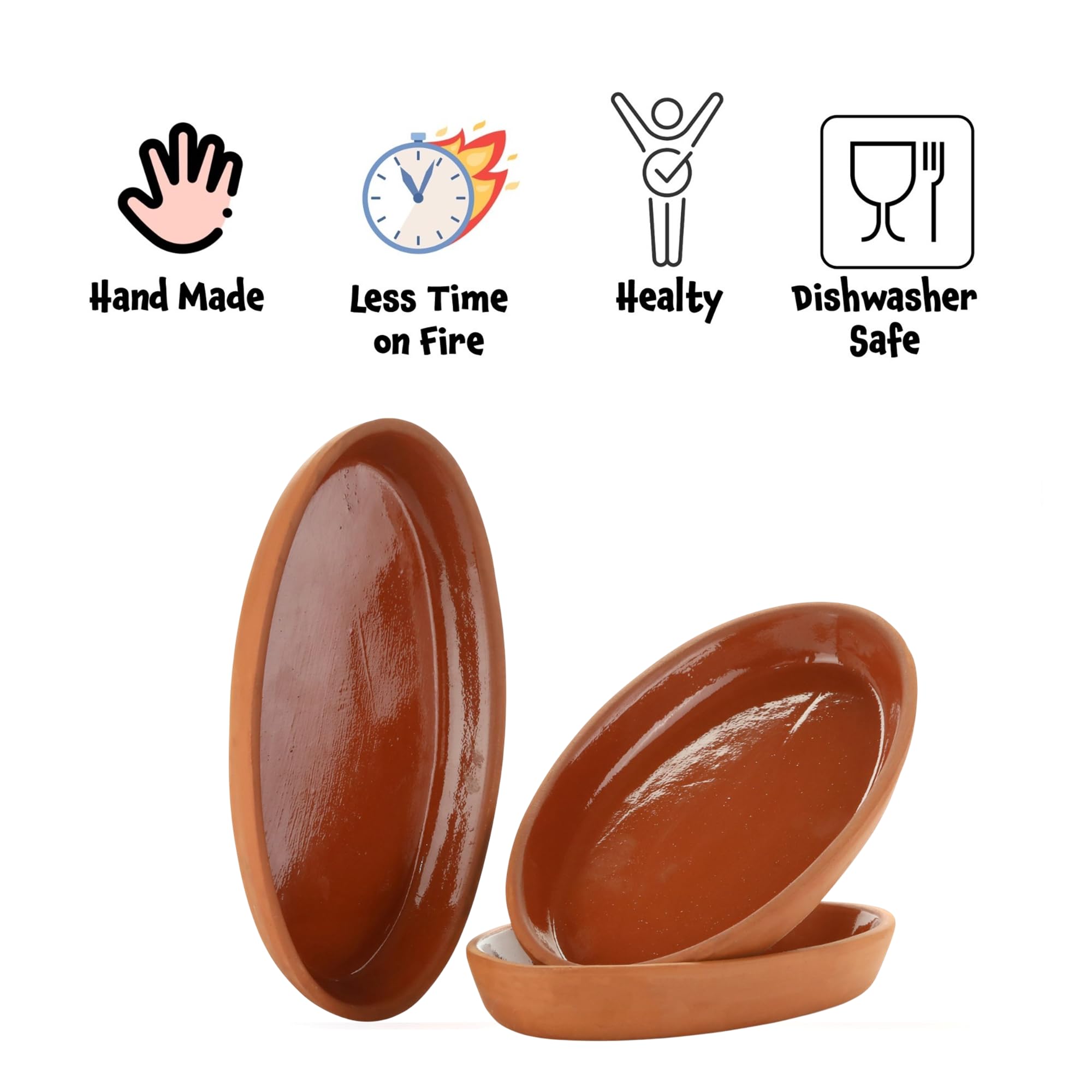 Areste Juego de cocina de terracota, ollas de arcilla mexicana antiadherentes, aptas para horno y lavavajillas, marrón, 1 pulgada